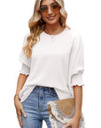 Women's Loose T-shirt With Elastic Sleeves Solid Color Outfit Fashion Tops Clothes