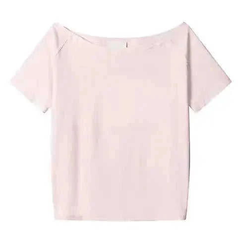 loose oblique shoulder top | short sleeve womens blouse | breathable cotton fabric | energy saving