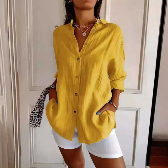 Lapel Long Sleeve Shirt Women's Single-breasted Pleated Shirt Meifu Market