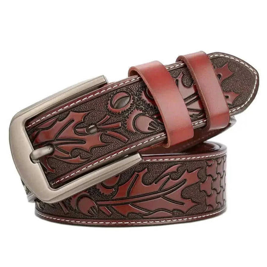 genuine leather belt for men | full grain cattlehide leather | heavy duty brass buckle | energy saving