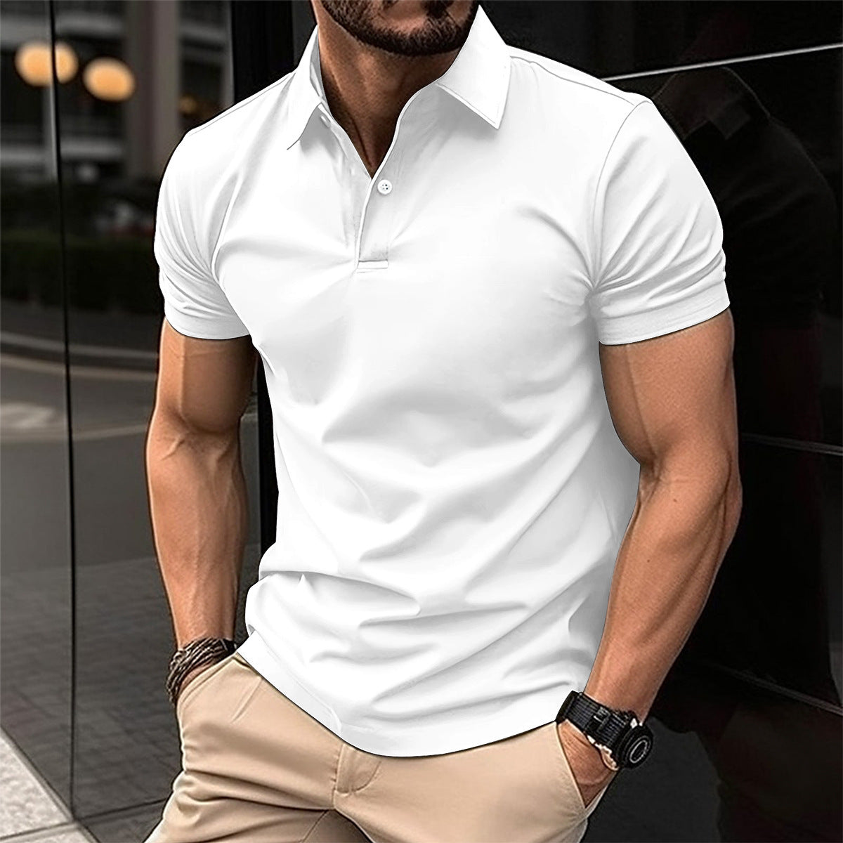 Summer Short Sleeve Polo Shirt Men Solid Color Button Lapel Button Top Meifu Market