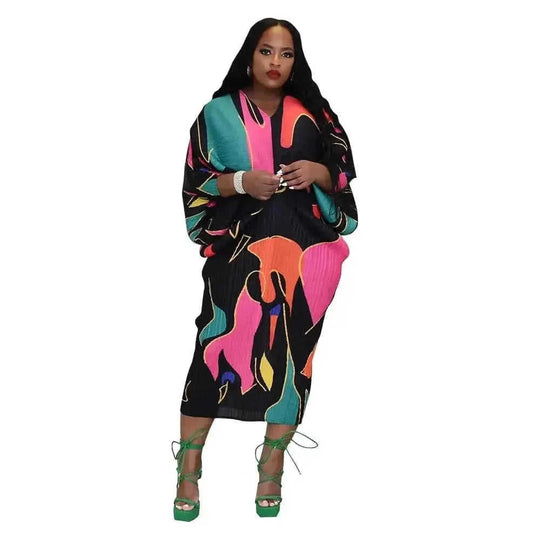 v-neck batwing sleeve dress | floral print maxi dress | chiffon material summer dress | energy saving