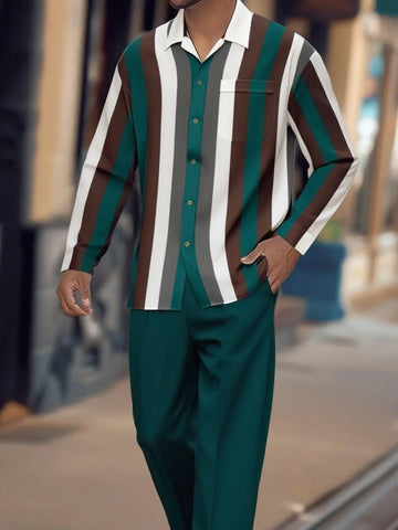 Print Striped Fashion Autumn Men's Suit Meifu Market
