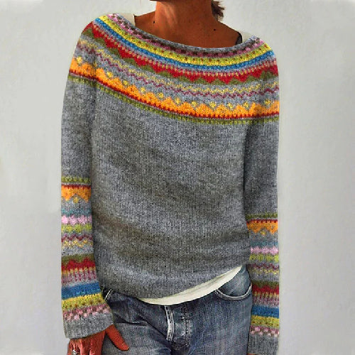 Women's Fashion Round Neck Multicolor Loose Leisure Pullover Knitwear Sweater Meifu Market