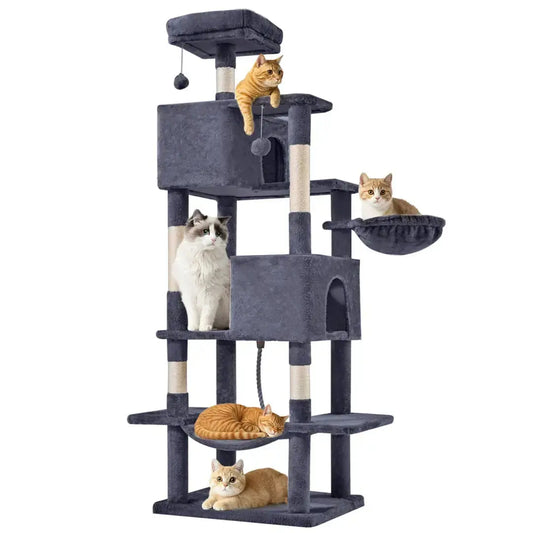 66 Inch Cat Tree Tower, Large Multi-Cat Climbing Extended Platform, Hammock, Pet House For Indoor Cats And Kittens Play