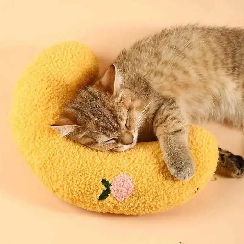 Cozy U-Shaped Pet Pillow - Ultra Soft, Fluffy, Calming Toy for Deep Sleep, Promoting Relaxation and Reducing Anxiety in Ca...