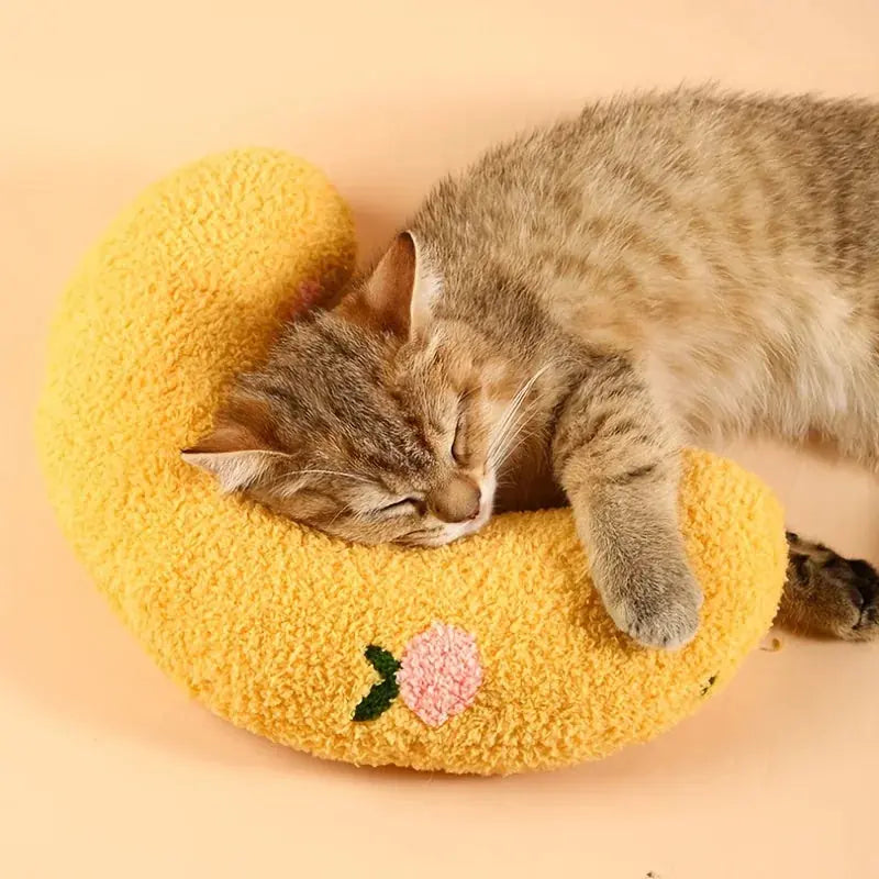 ultra-soft pet pillow | u-shaped cat bed | fluffy calming toy | energy saving