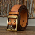 thick full-grain cowhide belt | solid brass roller buckle | heavy-duty leather belt | energy saving