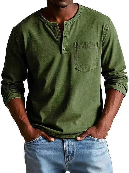 stretch-cotton fabric | long-sleeve pullover top | slim-fit casual shirt | ultrasonic cleaning