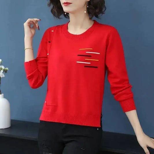 Women's O-Neck Knit Sweater | Loose Fit Pullover for Spring Autumn