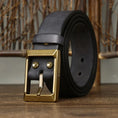 thick full-grain cowhide belt | solid brass roller buckle | heavy-duty leather belt | energy saving