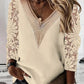 Commuter Nine-quarter Sleeve V-neck Stitching Hollow Lace Chiffon Shirt Pullover Meifu Market