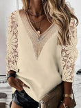 Commuter Nine-quarter Sleeve V-neck Stitching Hollow Lace Chiffon Shirt Pullover Meifu Market
