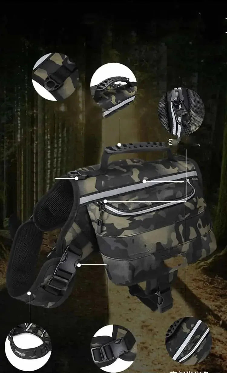 heavy-duty nylon dog backpack | waterproof pet carrier for hiking | adjustable straps for outdoor use | energy saving