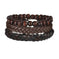 braided leather bracelet for men | vintage charm wood beads | adjustable wrap wristband | ultrasonic cleaning