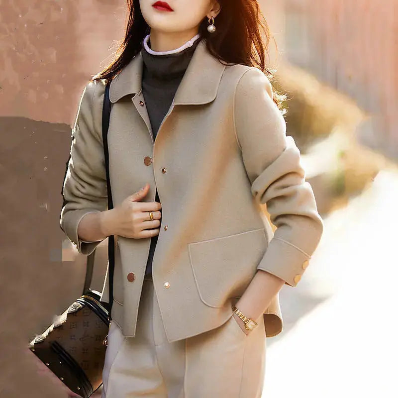 Minimalist Luxury Double-faced Wool Lapel Short Jacket For Women, New Spring And Autumn Fashion, Elegant, Stylish, Loose-fitting And Versatile Top Meifu Market