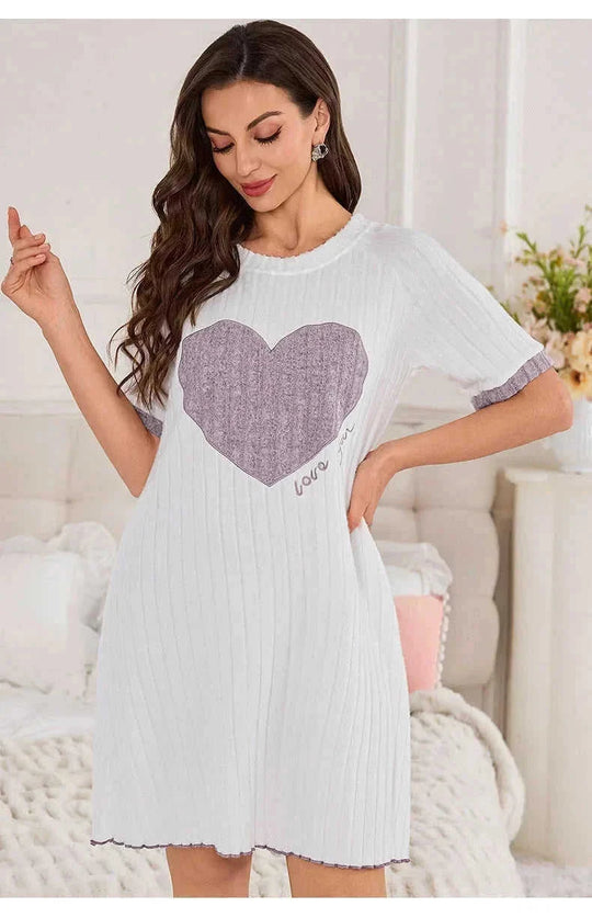 casual short sleeve pajamas | embroidered sleepwear for women | cotton blend nightwear | energy saving