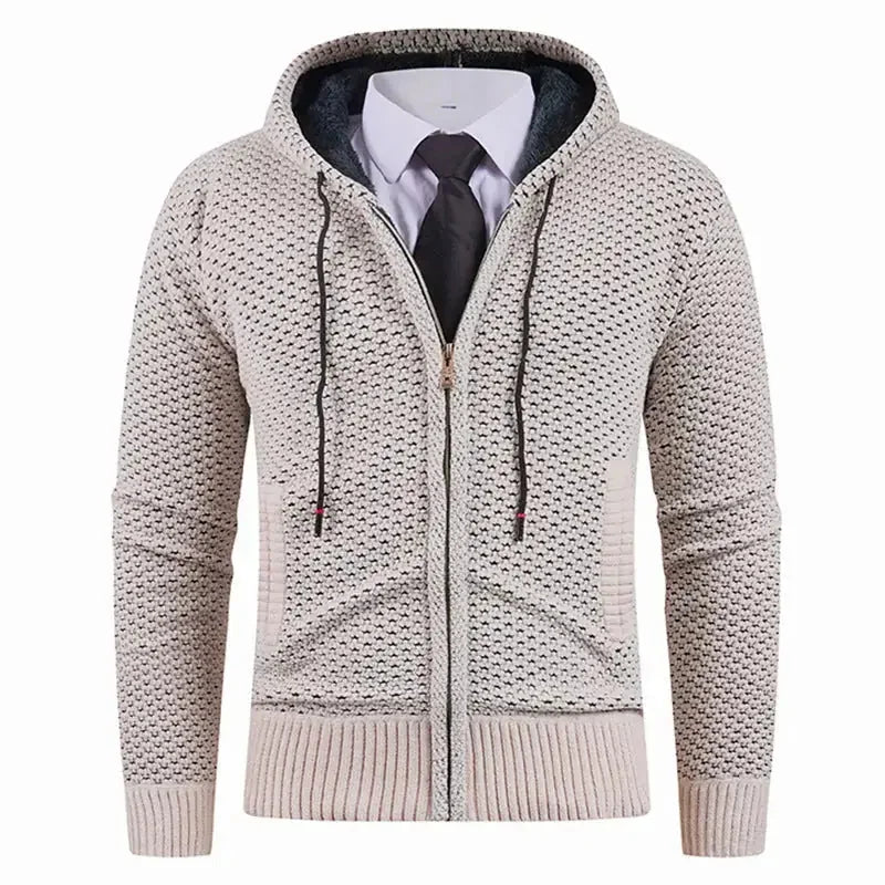 fleece-lined knitwear | lightweight mens sweater | cold weather hoodie | energy saving