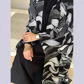 abaya with drop shoulder sleeves | printed kaftan robe | long sleeve maxi dress | ultrasonic cleaning