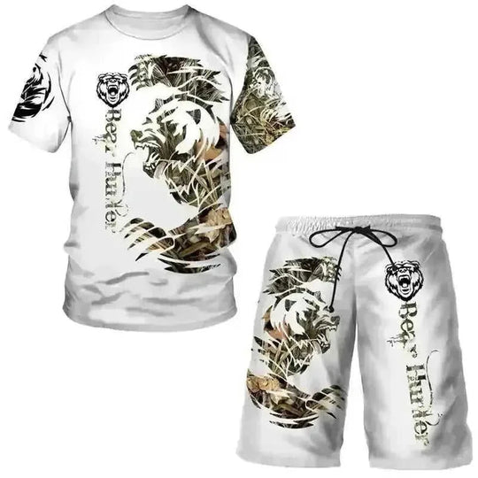 3D Printed Men's T-shirt Sports Suit - side view (material: polyester | pattern: solid, check | style: casual, retro |...