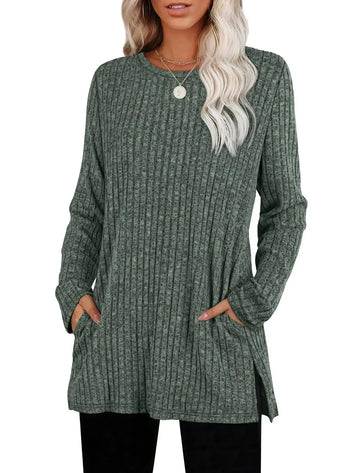 European And American Style Women Sweater Sunken Stripe Round Neck