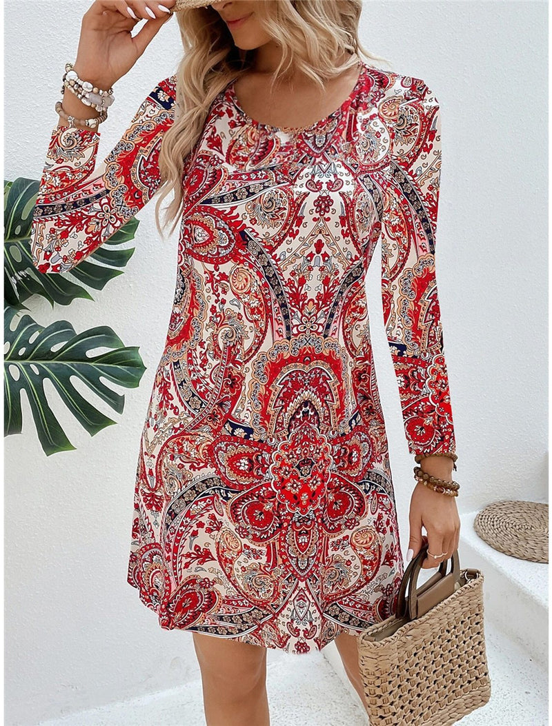 Women's Casual Printed Paisley Printed V-neck Dress Meifu Market