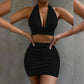2pcs Dress Suits For Women Halter Lace-up Hip Top And Pleated Hip-covering Skirt Meifu Market