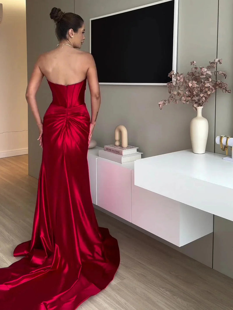 extra long slit evening dress | red tube top maxi dress | formal gown with thigh high slit | ultrasonic cleaning