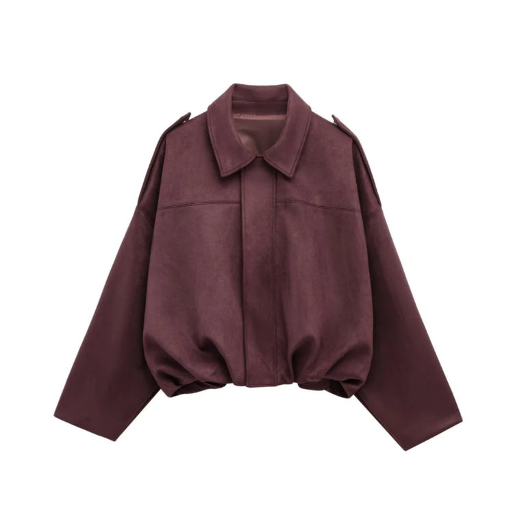 Women's Batwing Sleeve Lapel Suede Texture Effect Pilot Jacket Meifu Market