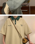 Vintage Polo Shirt Short Sleeve Loose For Women