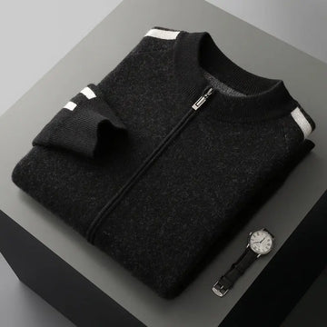 Fashionable All-match Casual Woolen Sweater Four Flat Air Layer Thickened Half Turtleneck Pure Wool Cardigan