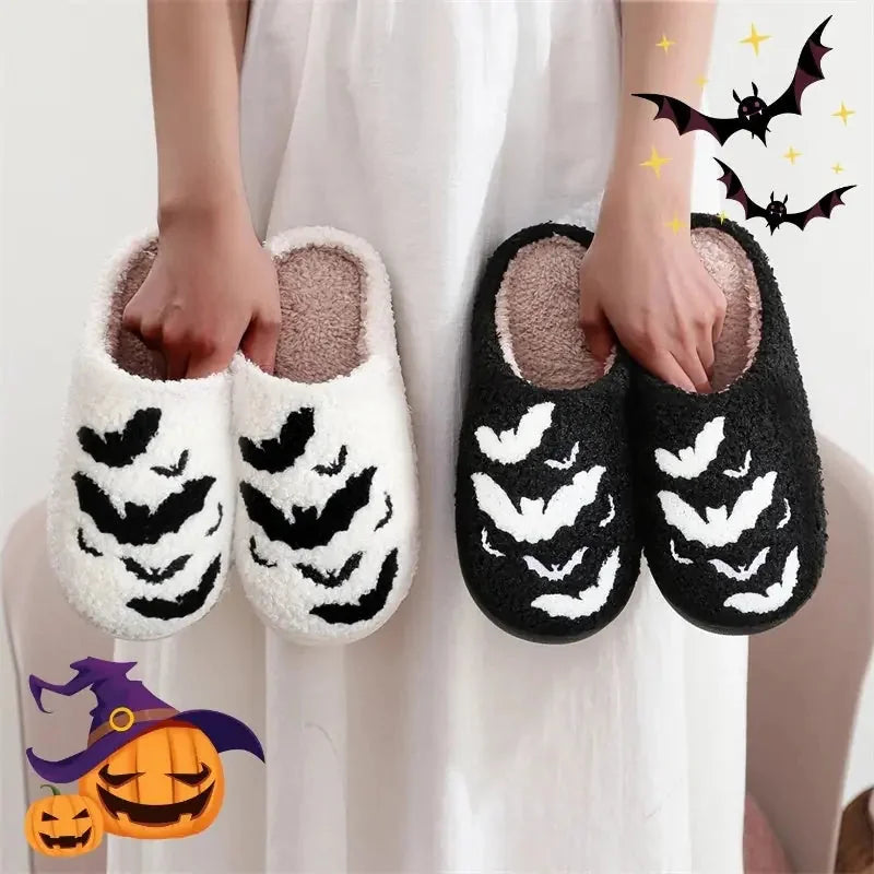 plush bat slippers | horror-themed house shoes | cozy halloween slippers | ultrasonic cleaning