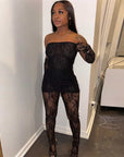 Women's Fashion Lace Tube Top High Waist Tight Body Stocking Long Pants Suit