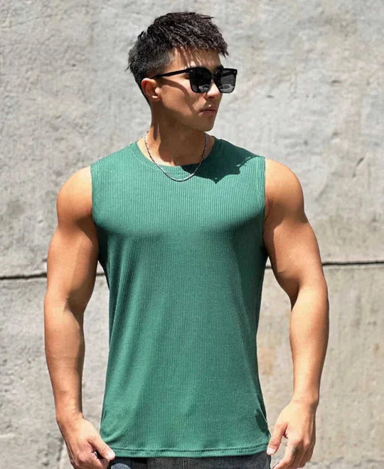 quick-dry fabric workout vest | breathable sleeveless training top | mens striped running tank top | ultrasonic cleaning