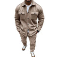 Men's Suede Solid Color Single-breasted Tooling Cardigan Two-piece Set Meifu Market