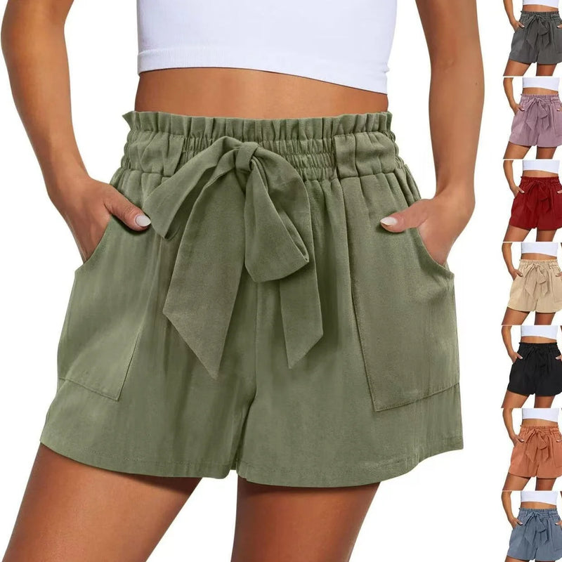 elastic waist shorts for women | drawstring casual shorts | summer solid color shorts | ultrasonic cleaning