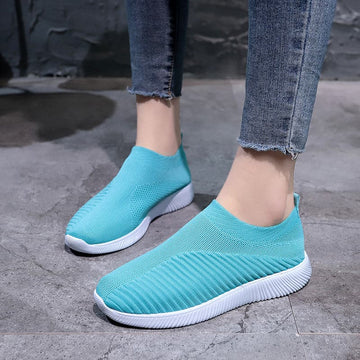 Stretch Mesh Breathable Flats Shoes Soft Sole Fly Knit Slip On Shoes 