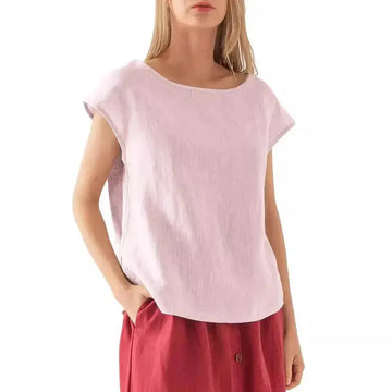 European And American New Linen Casual Loose Short Sleeves T-shirt Solid Color Round Neck Top