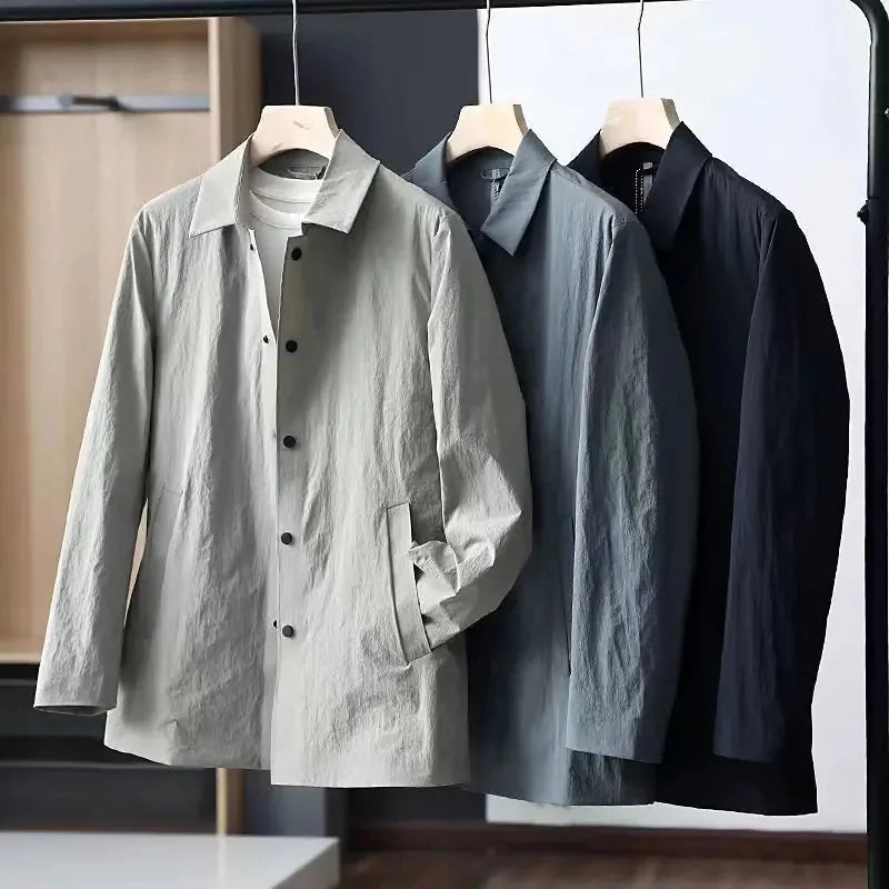 lightweight trench coat men | sun protection coat men | mid-length mens coat | ultrasonic cleaning