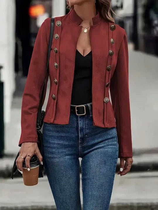 Double-row Metal Buckle Deerskin Velvet Retro Long-sleeved Coat Meifu Market