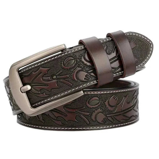 genuine leather belt for men | full grain cattlehide leather | heavy duty brass buckle | ultrasonic cleaning