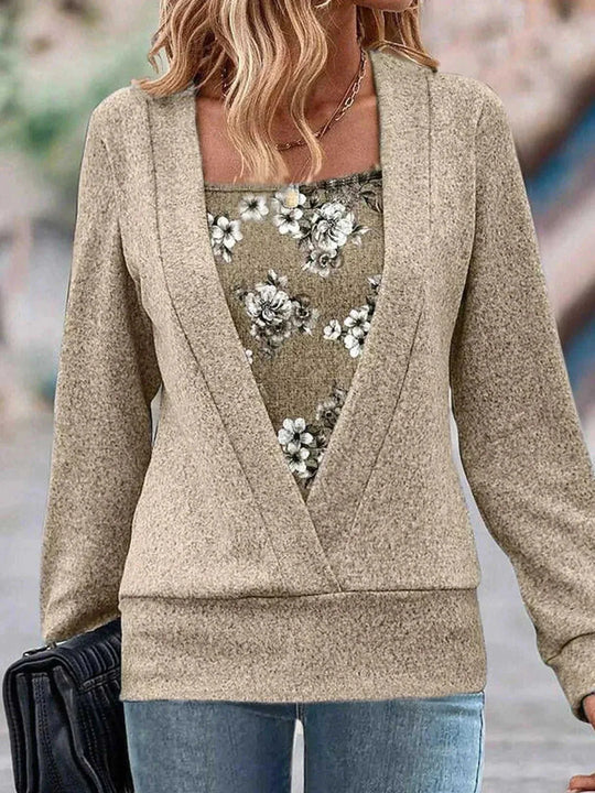 v-neck long sleeve top | two-piece suit style | office work blouse | energy saving