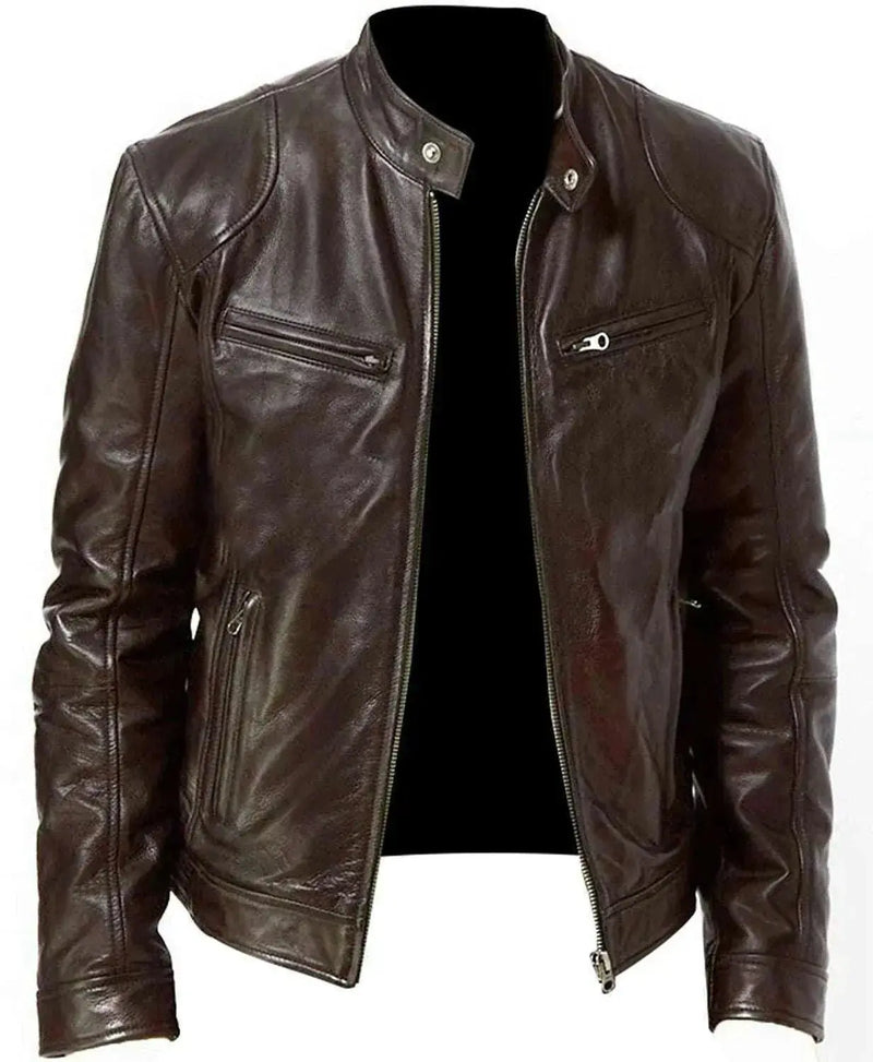 men pu leather jacket | slim fit leather jacket | fashionable mens outerwear | energy saving