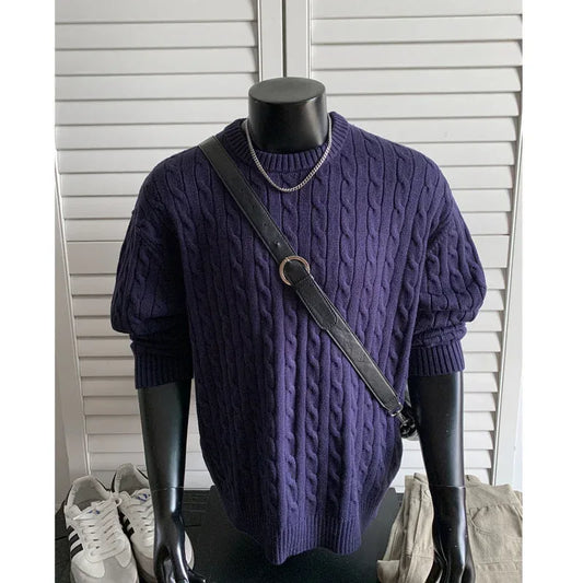 Retro Twist Round Neck Sweater Loose Casual Sweater
