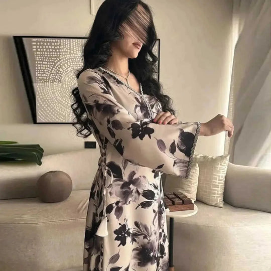 dubai printed kaftan | premium cotton fabric | long sleeve robe | ultrasonic cleaning