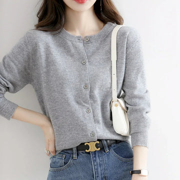 Women's Knitted Cardigan Sweater - Solid Color Loose Fit Button Front Coat Meifu Market
