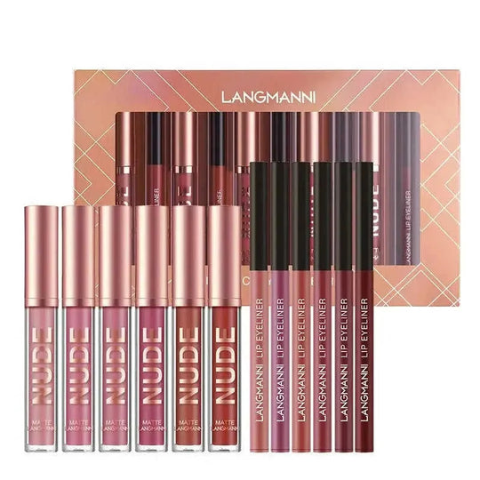 Lip Liner And Lipstick Makeup 12 Pcs Set 6 Matte Lipstick 6 Lip Liner Pens Waterproof Long Lasting Matte Lipstick Beauty C...