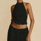 2pcs Women's Dress Suit Sexy Sleeveless Backless Cropped Halter Top And Pleated Long Skirt Beach Clothing - view 8...