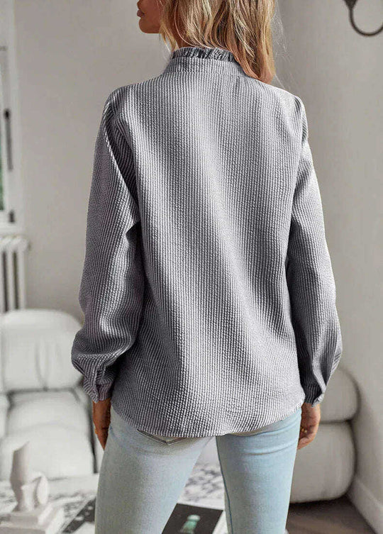 Striped Long Sleeve Shirt Fashion Ruffle Design Button Up Tops Casual Office Blouse Elegant Commuting Women's Clothing Meifu Market