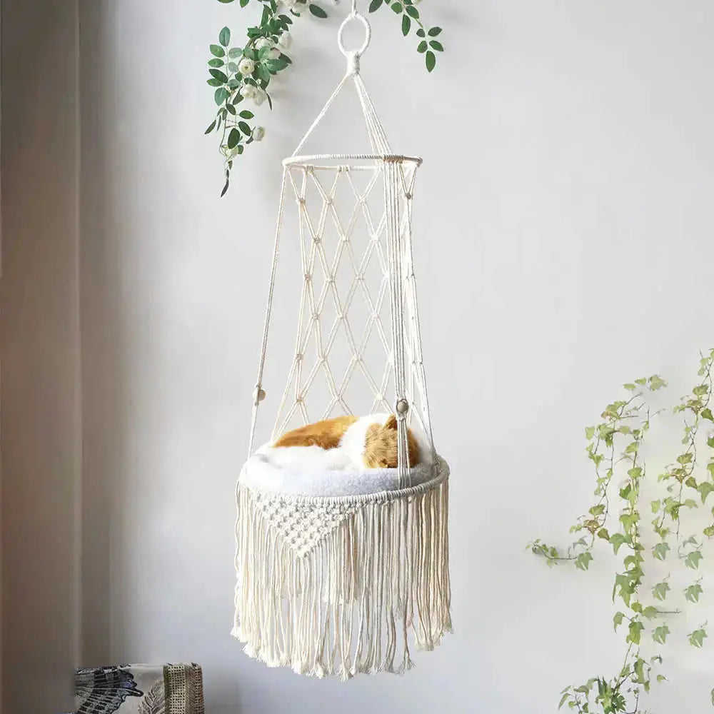 Macrame Hanging Pet Bed Macrame Cat Hammock Wall Hanging Cat Hammock Macrame Cat Bed-Pet Gifts Hammock Macrame Cat Swing B...